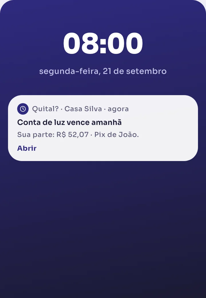 Lembrete do Quital? avisando que uma conta vence amanhã.